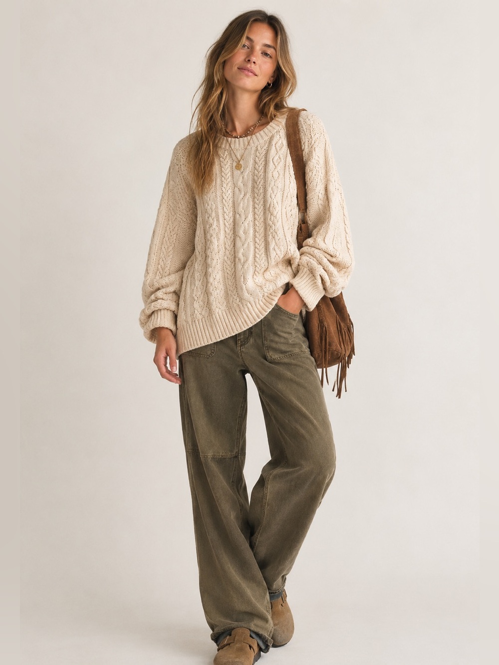 Gap Classic Cable Knit Sweater Cream Fisherman Preppy Oversized XXL